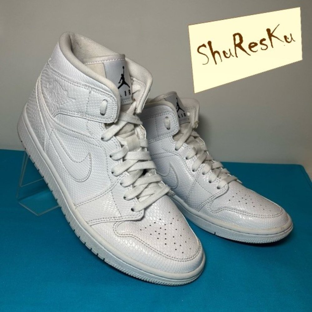 Nike Air Jordan 1 Women's Mid "White Snakeskin" - Size 8.5 - BQ6472-110